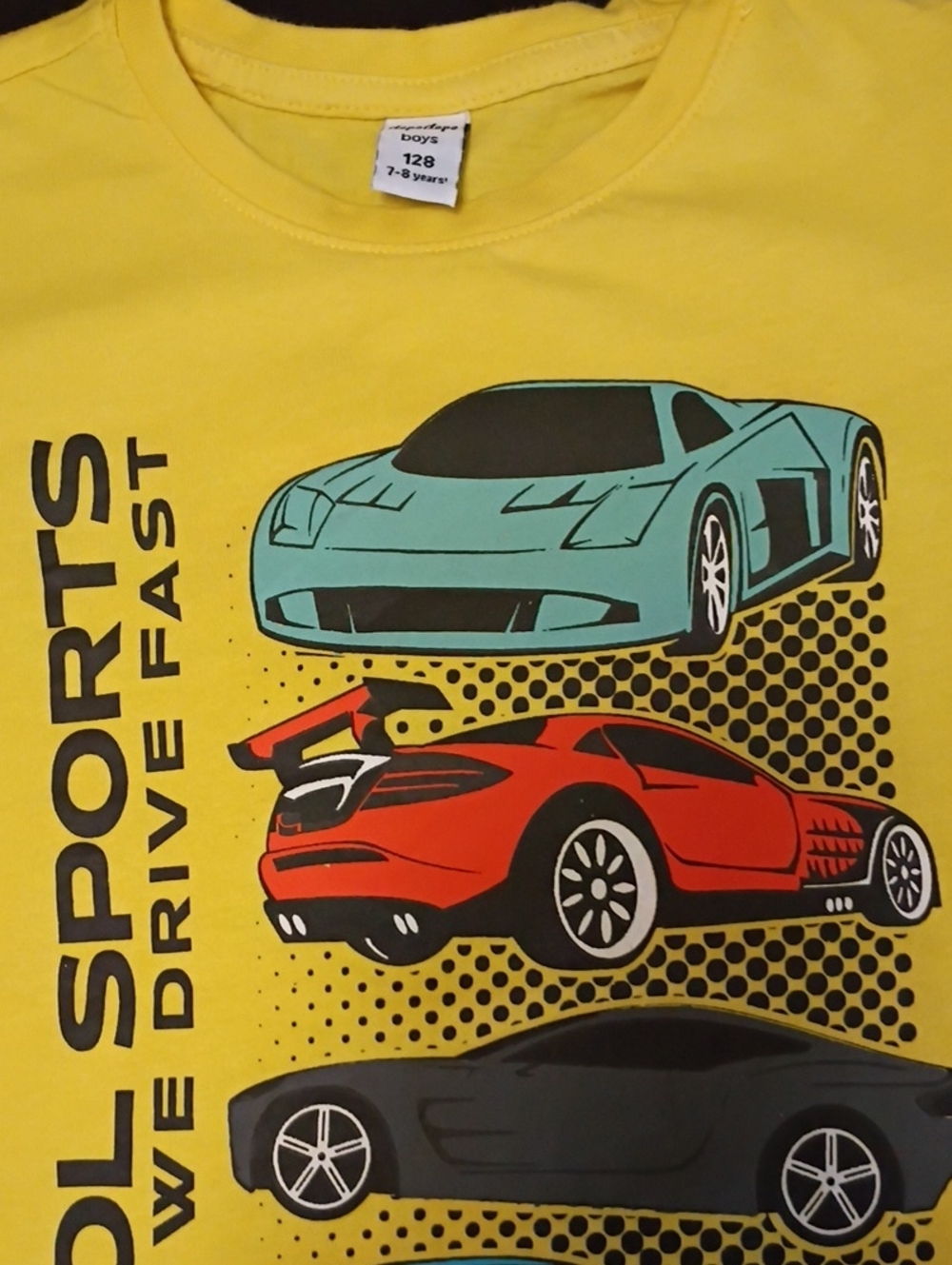 Yellow 'Cool Sports' Kids Graphic Tee with Race Car Print - Picture 3 of 3
